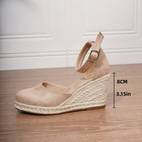 sandalias de cuña con correa en el tobillo para mujer, color negro, punta redonda y de cuerda - zapatos elegantes para vacaciones en , calzado de | correa delgada al tobillo | tejida de cuerda