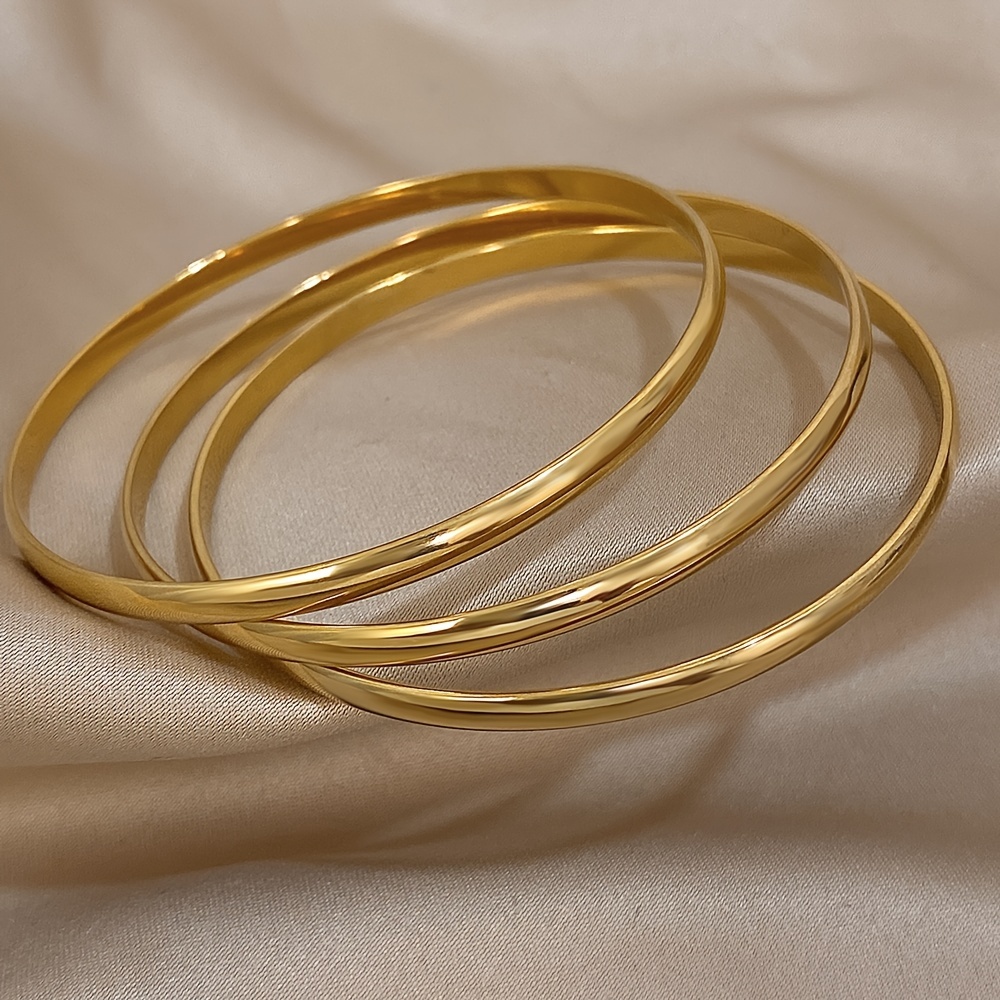 Image of 3pcs Delicate Simple Matte Stainless Steel Bangle Bracelet Set, Stacked Slim Thin Bracelets For Women, Men, And, Party Jewelry Gift