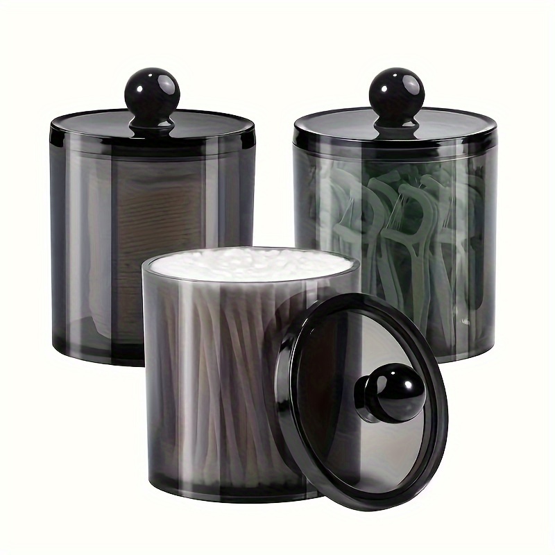 

Modern Style Bathroom Canister Set With Window-view Lidded Plastic Containers - Space-saving Organizer For Cotton Swabs And Cotton Pad Storage On Bathroom Countertop And Vanity