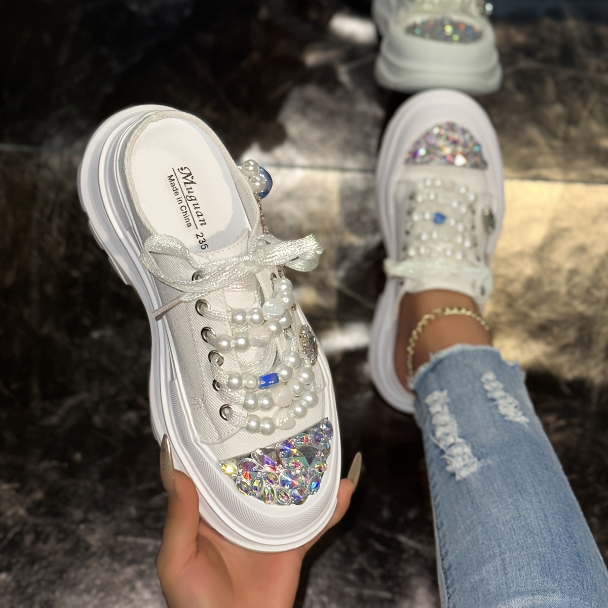 zapatos casuales mujer lujo perlas diamantes parte Temu Uruguay