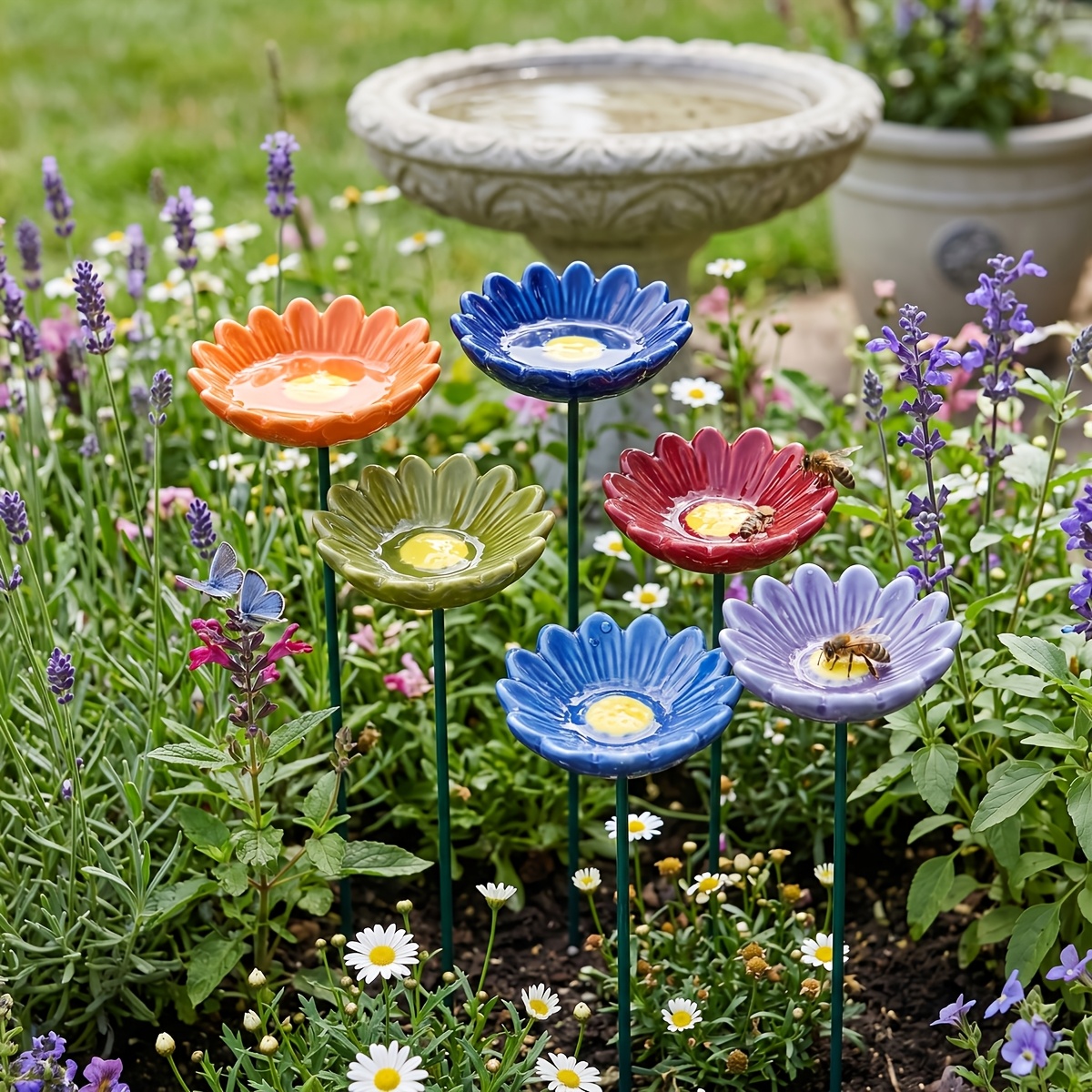 Image of 6pcs Handmade Ceramic Bee Sugar Feeder, Pollen Feeder, And Bee Waterer. Made Of Ceramic, Hand-molded In A Realistic Flower Shape, . Outdoor Garden Supplies, On . An Gift, A Wonderful Home