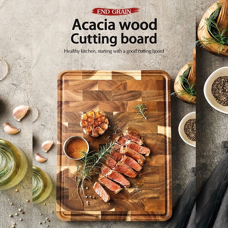 premium acacia wood cutting board rectangular multi purpose kitchen   with juice   handle   halloween christmas easter thanksgiving details 1