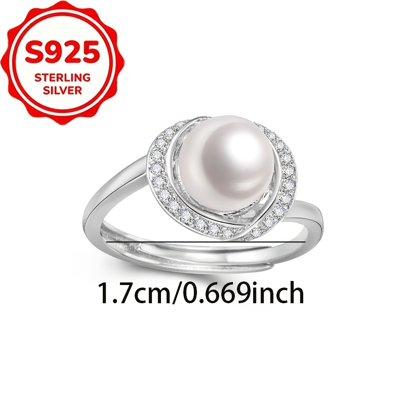 Women's S925 Silver Open Ring with Resin Pearl, Light Luxury
