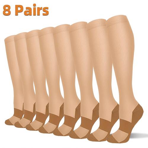 8 pairs unisex compression socks 15 20mmhg knee length calf support nylon moisture wicking breathable for running hiking cycling machine washable black with orange accents running gear moisturewicking fabric