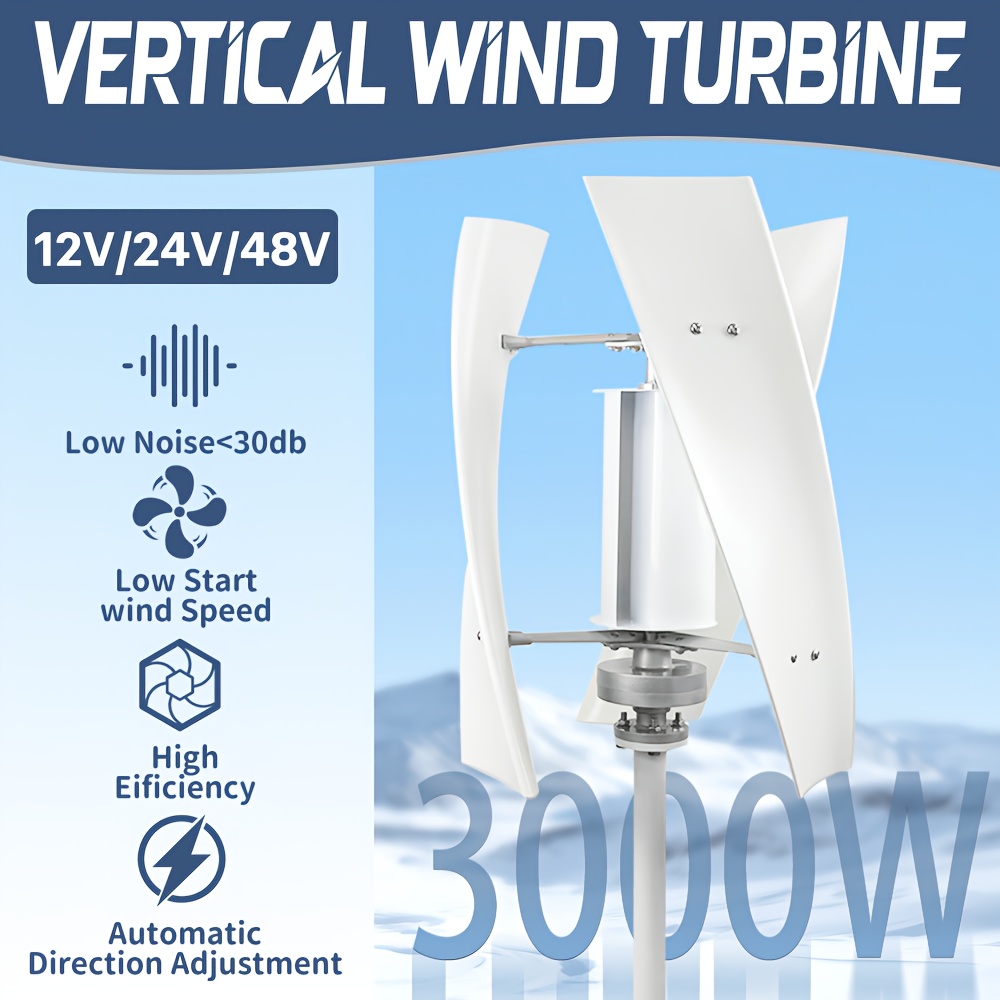 Image of Ekpaowe 3000w Vertical Axis Wind Turbine, 12v 24v 48v Free Energy Generator With Free Mppt Controller, , Low Wind Speed, Suitable For Yard Street Lights And Surveillance Systems