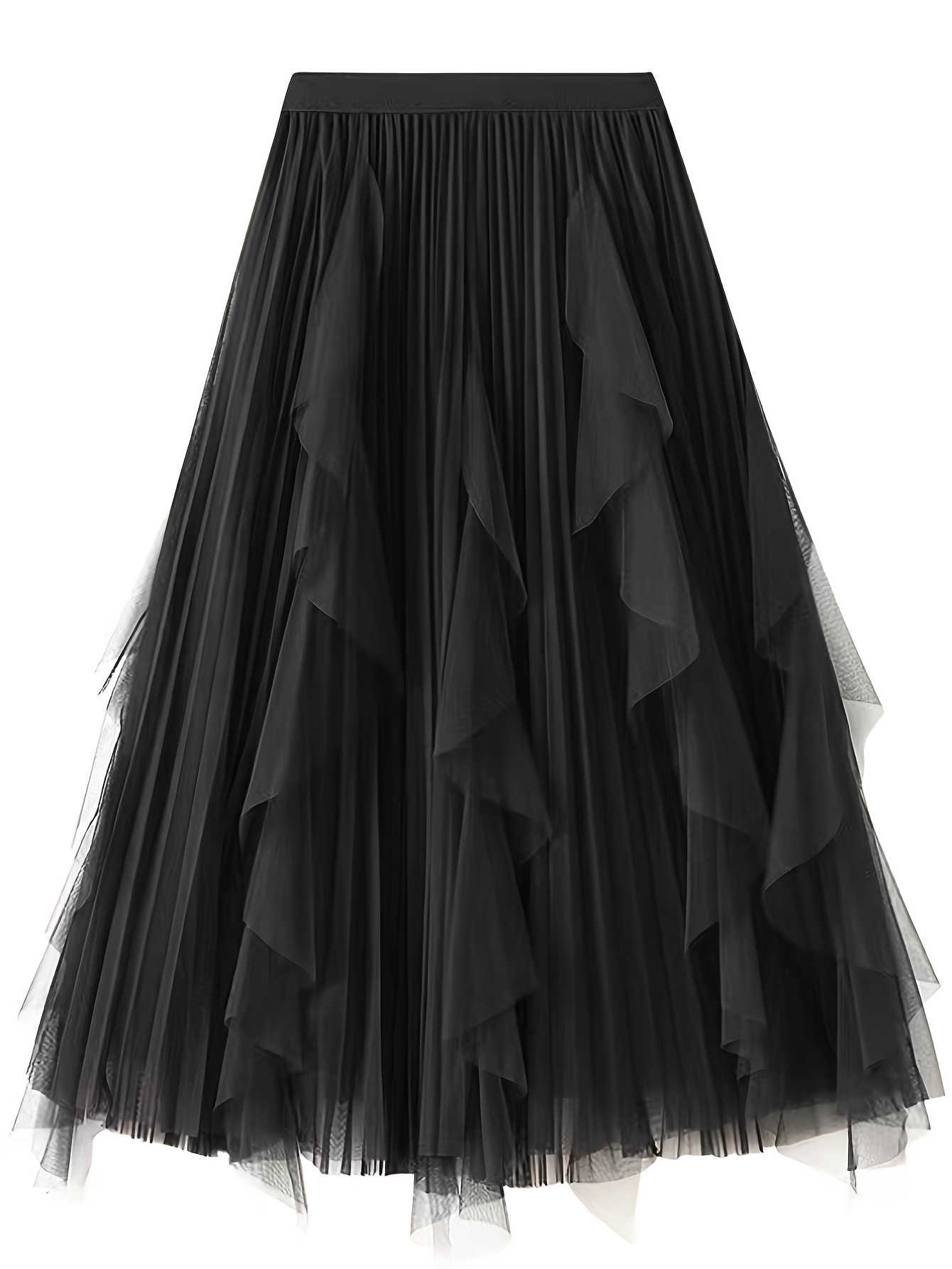 Solid Ruffle Trim Layered Mesh Skirt Versatile High Waist - Temu Canada