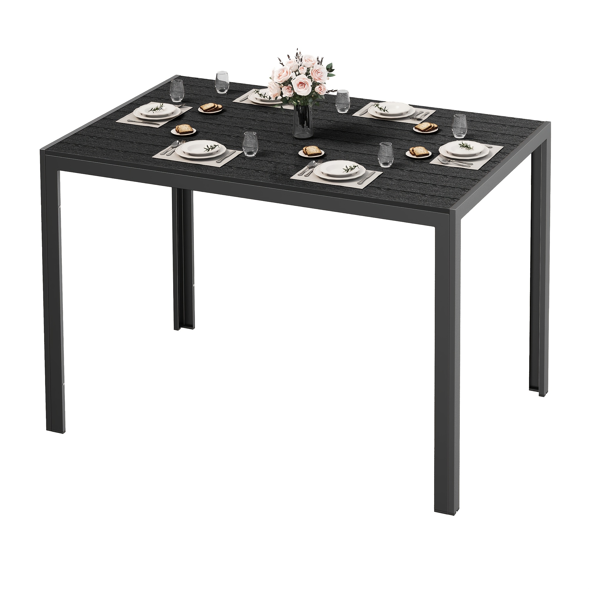 Outdoor Patio Table, Garden Table, Outdoor Dining Table With Wpc Tabletop, Suitable For Garden, Patio, Poolside, 110x70x73cm