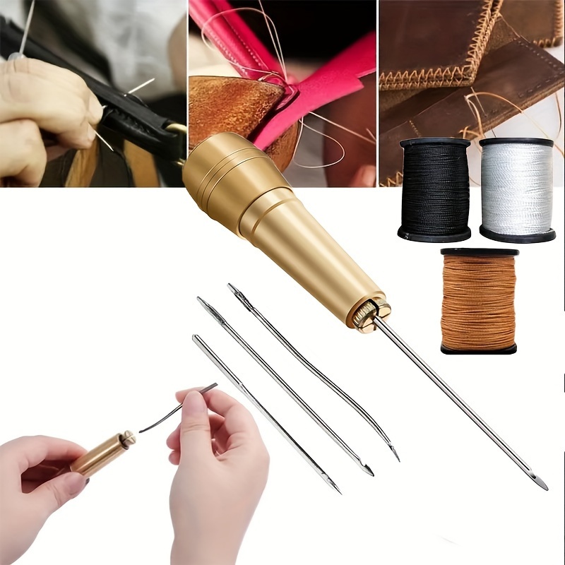 

1 Set Copper Awl Mending Shoe Straight Hook Curved Needle Awl Crochet Shoe Repair Tool For Shoe Awl Multi-needle Awl Mending Tool For Shoe Sole(three Coils Of Wire 3 Needles And A Copper Awl)