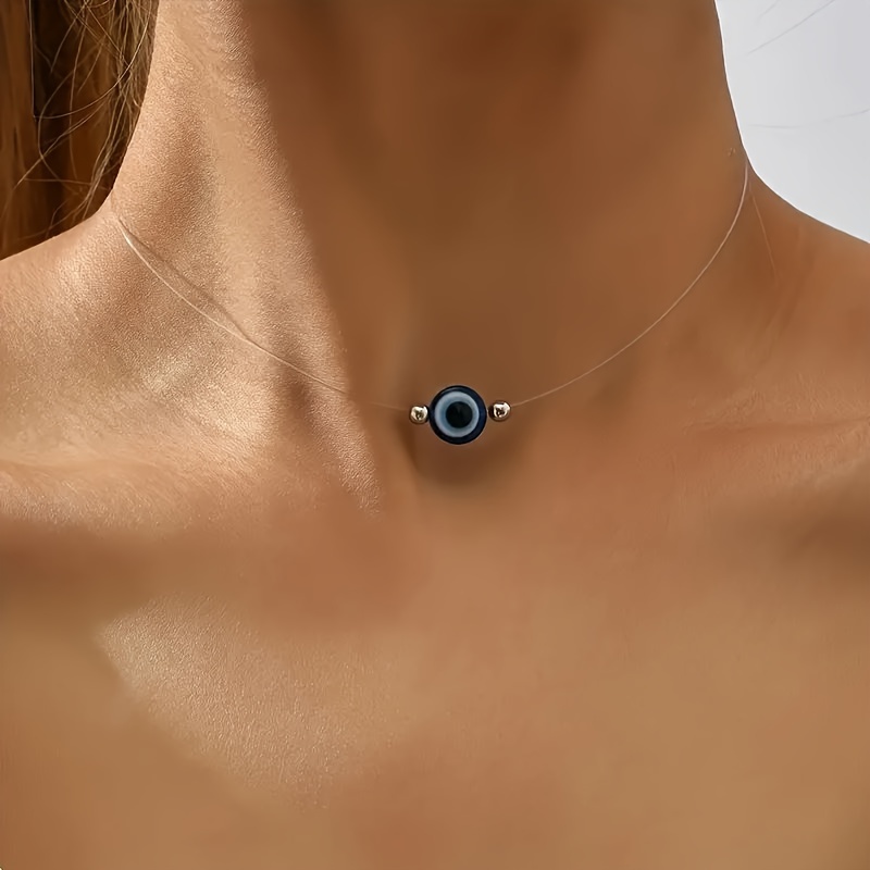 

Minimalist Evil Eye Pendant Necklace - Platinum-plated Resin Design For Casual Attire