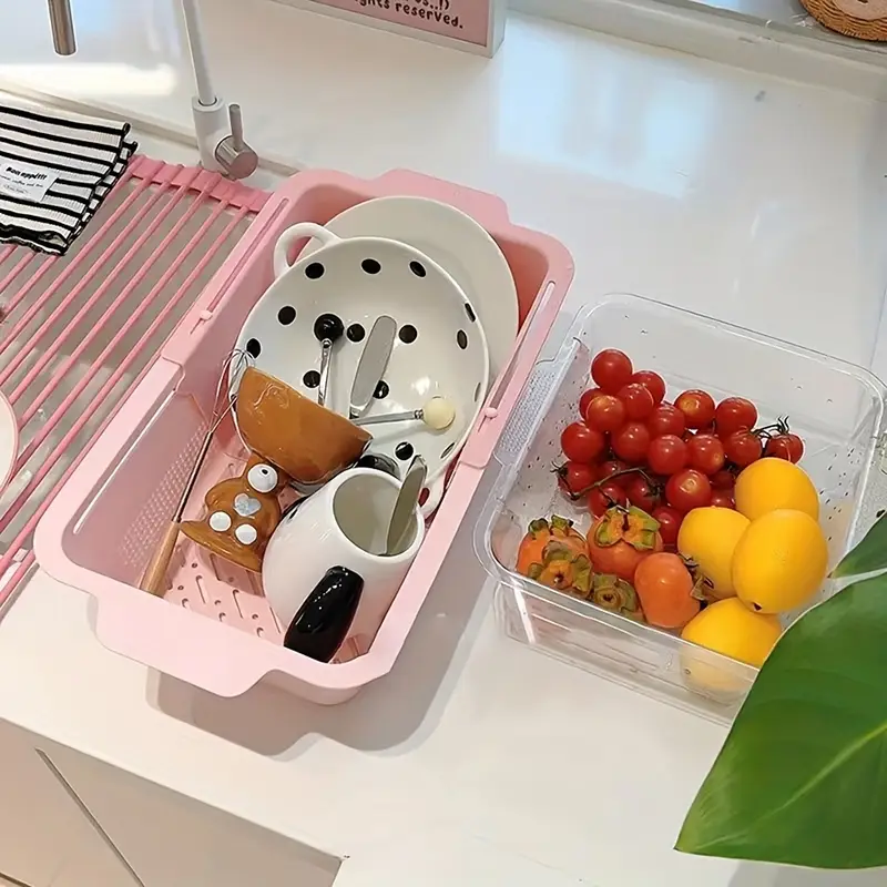 2pcs adjustable plastic sink filter basket expandable with handle kitchen drain rack durable dishwashing and waste filter solution for modern kitchens Product details 4