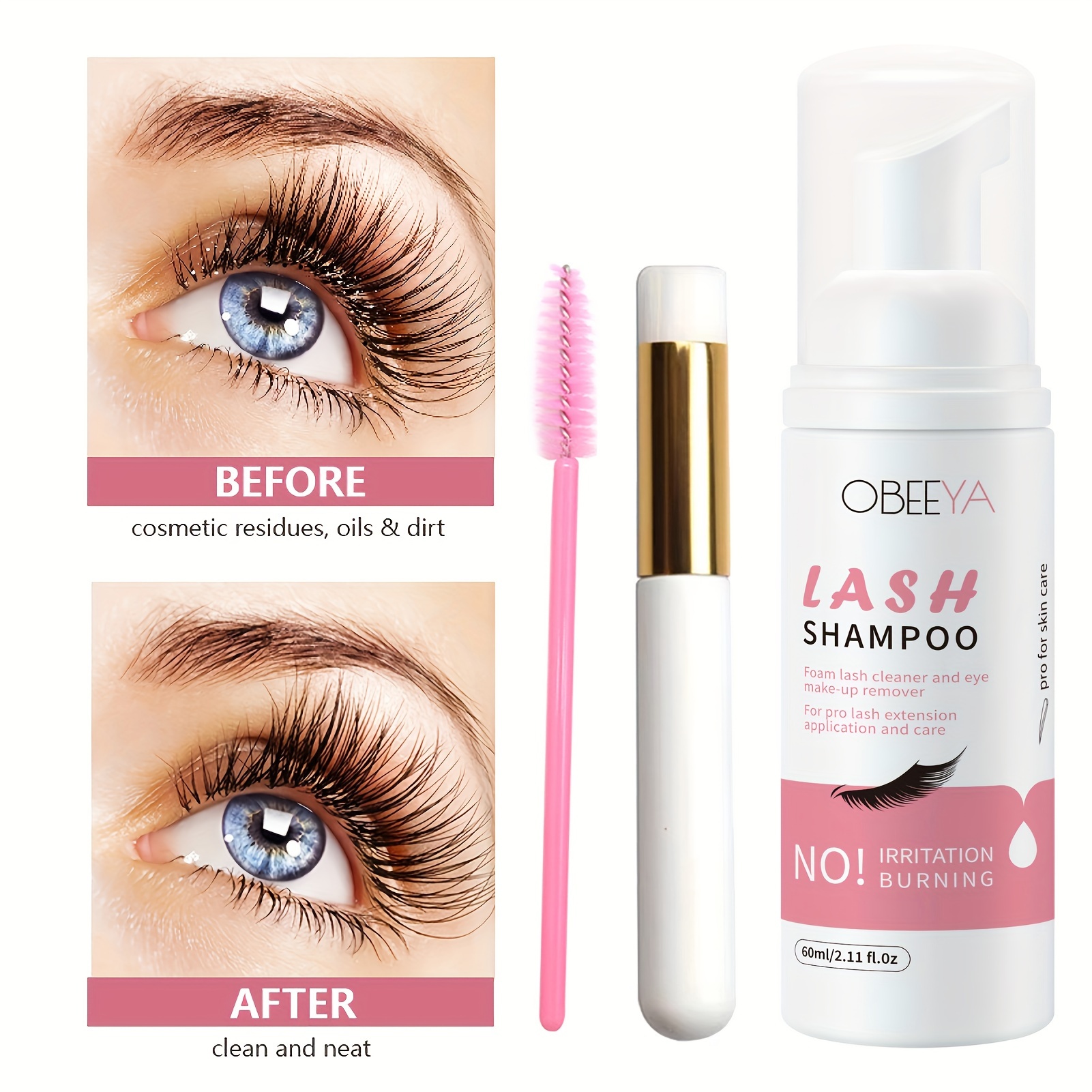 eyelash cleanser shampoo foam rinse bottle brushes eyelid cleanser for makeup remover paraben sulfate free for salon and home use details 0