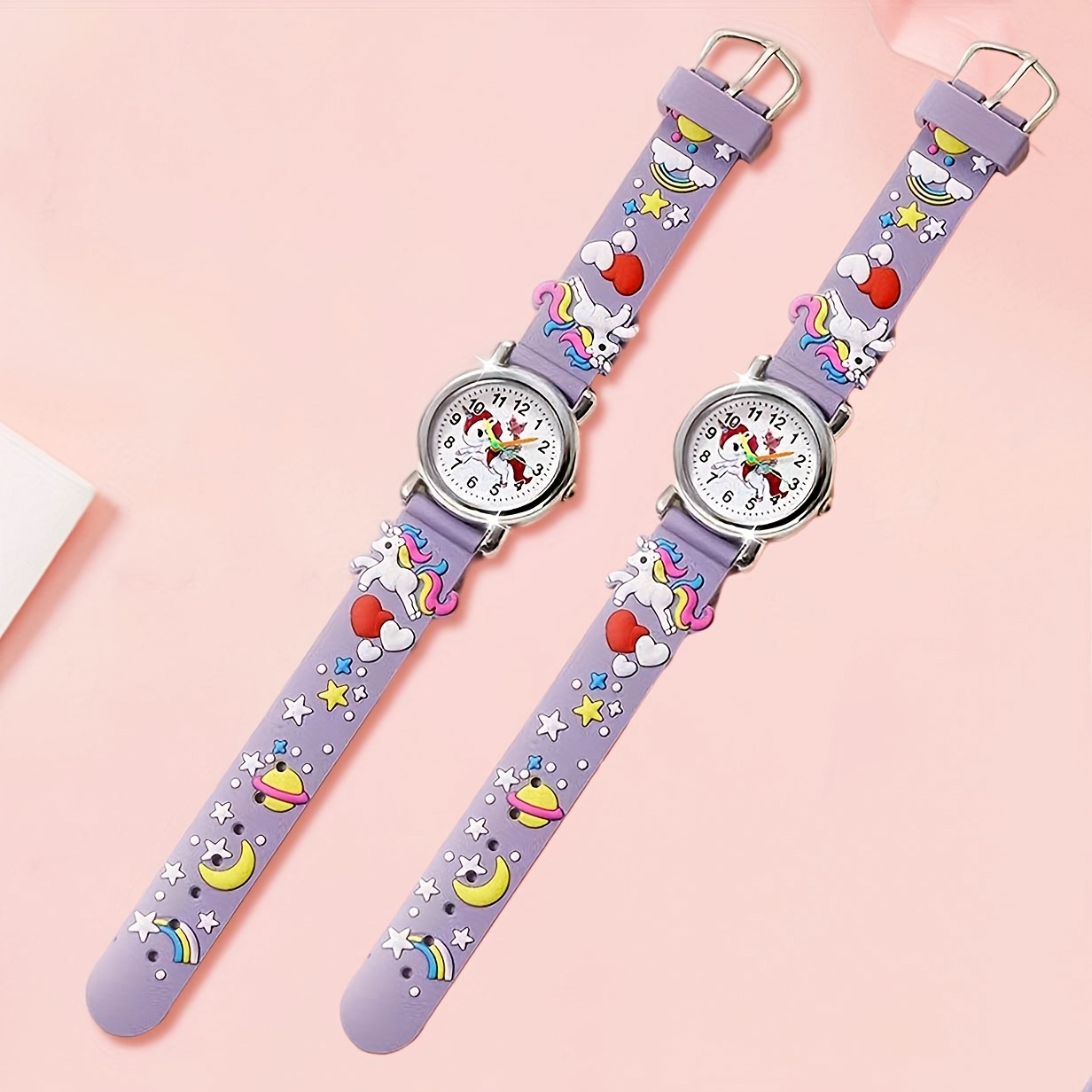 ./2 Stk. Lila Kleine Einhorn Kreative Cartoon Niedliche Uhr, Das Perfekte Geburtstagsgeschenk: retailer-supplied image