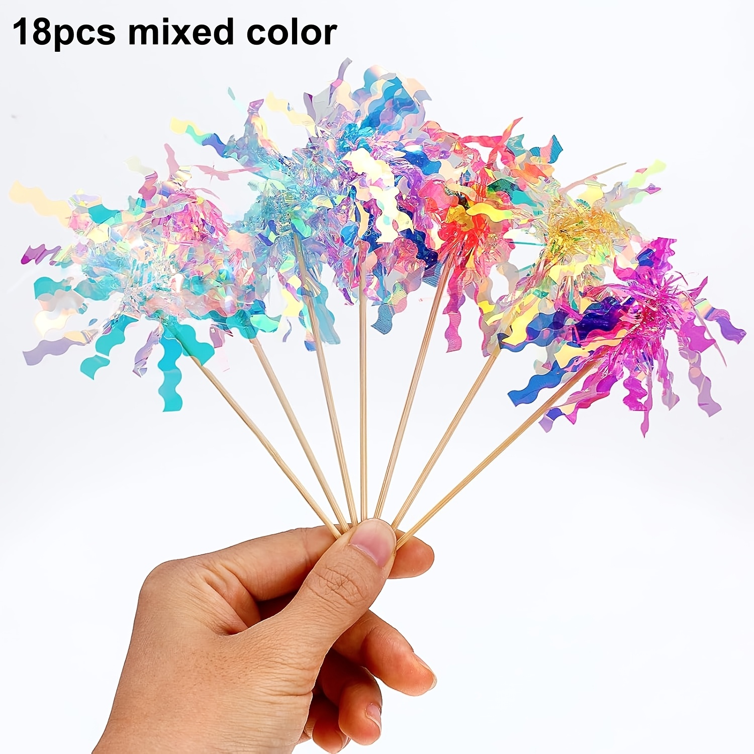 TEMU 18pcs Multicolor Foil Firework Cake Topper Picks, Tinsel Flower Cupcake Decorations For Christmas New Year Holiday Birthday Party Dessert Decor