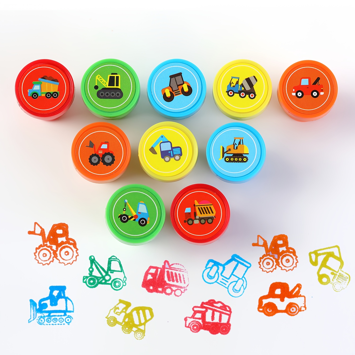 Image of 10/20/30pcs Vehicle Theme Stamp Including Rubbish Truck Seal, Engineering Vehicle Self Ink Dump Truck Plastic Stamps, Suitable For Teacher Use