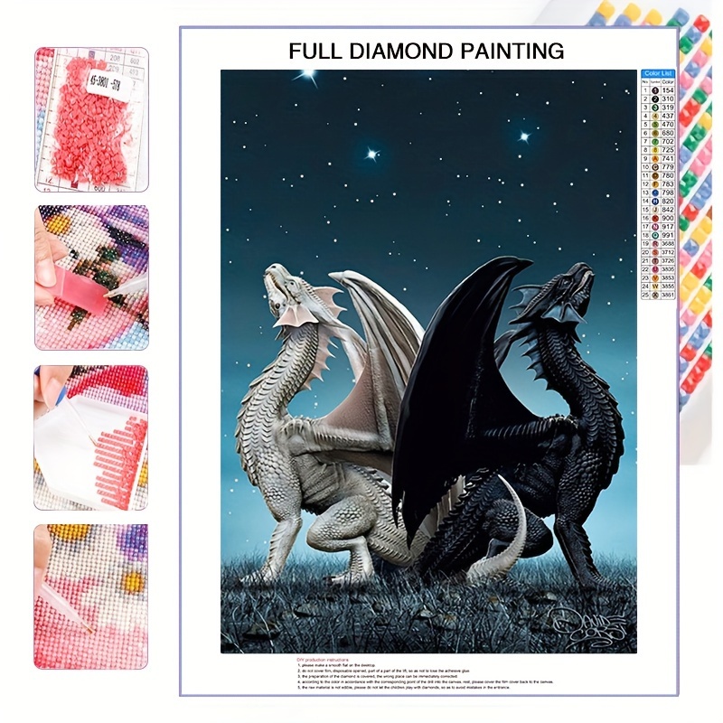  Kit de pintura de diamante de dragón de color para adultos,  kits de pintura de diamante de dragón para adultos, arte de diamante de  dragón 5D para decoración de pared del