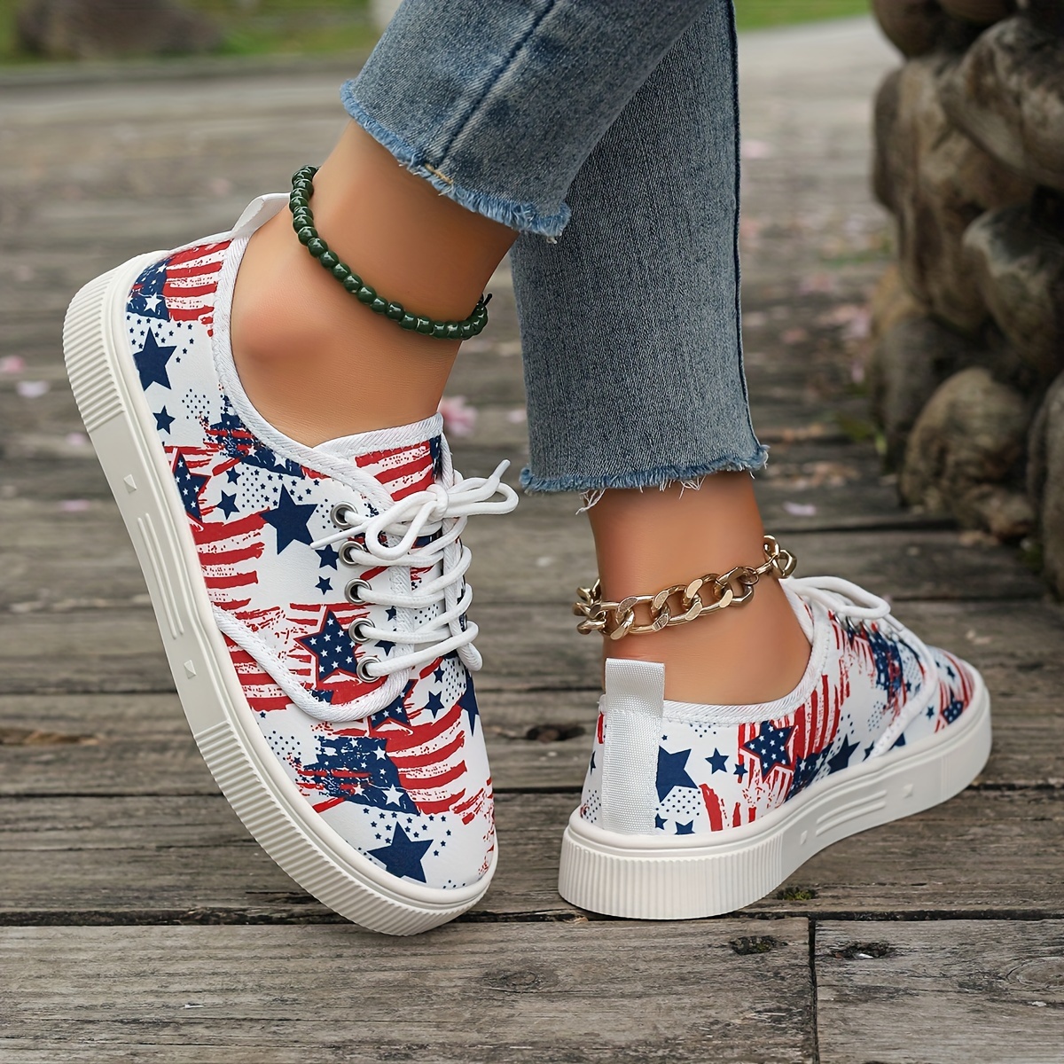Canvas-Sneaker für Damen mit Unabhängigkeitstag-Flaggenaufdruck, lässige  Outdoor-Schnürschuhe, bequeme niedrige Schuhe