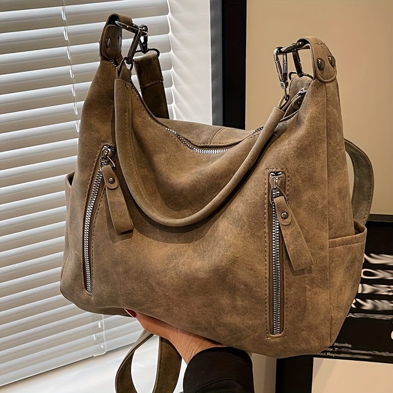 

Stylish Leather Shoulder Bag - Crossbody & Handbag With Adjustable Strap, Short Trips - In Black Or Khaki