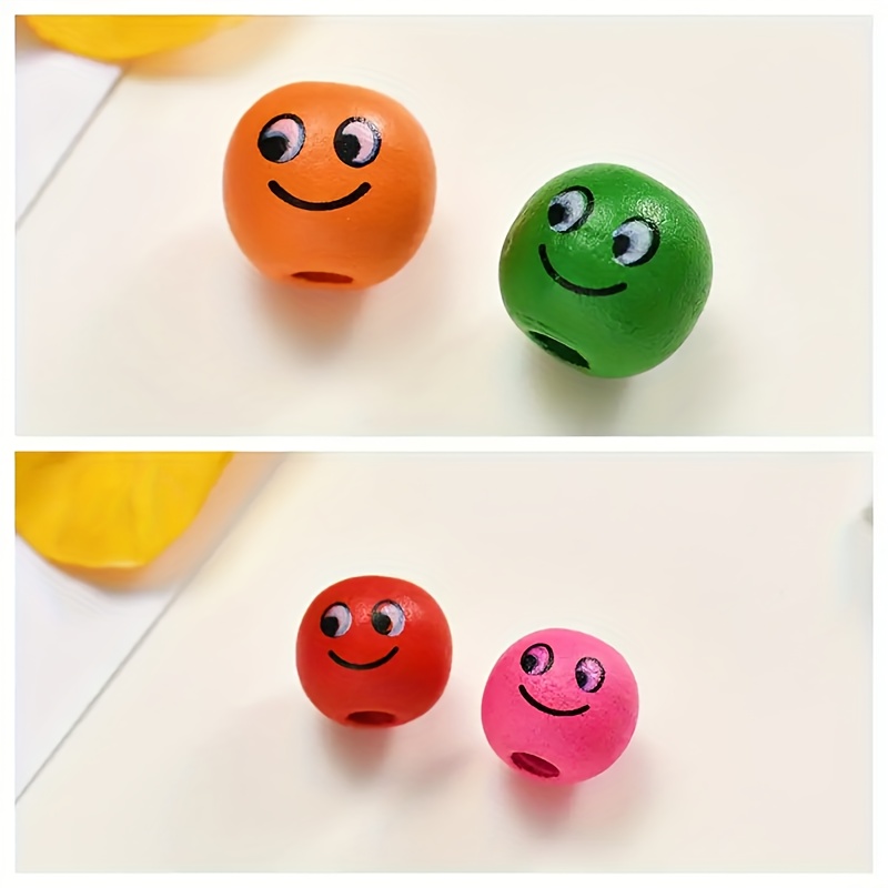 

50pcs Colorful Smiling Face Wooden Beads 13x14mm - Diy Jewelry Making Kit, Creative Craft Supplies For Handmade Decorations