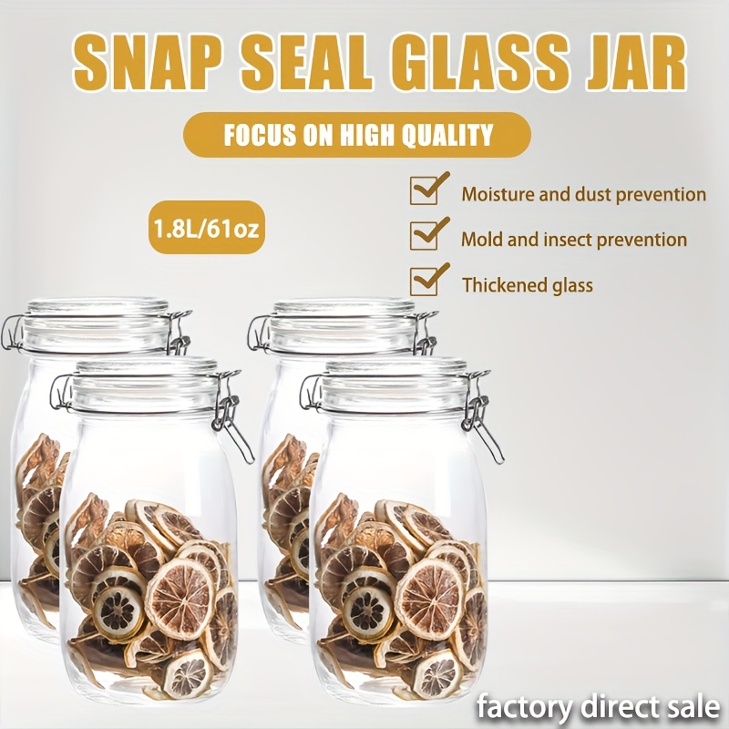 

Glass Food Storage Jar 1.8l*4, Glass Storage Container With Seal Clear Glass Food Jar For Tea, Coffee, Flour, Sugar, Biscuit