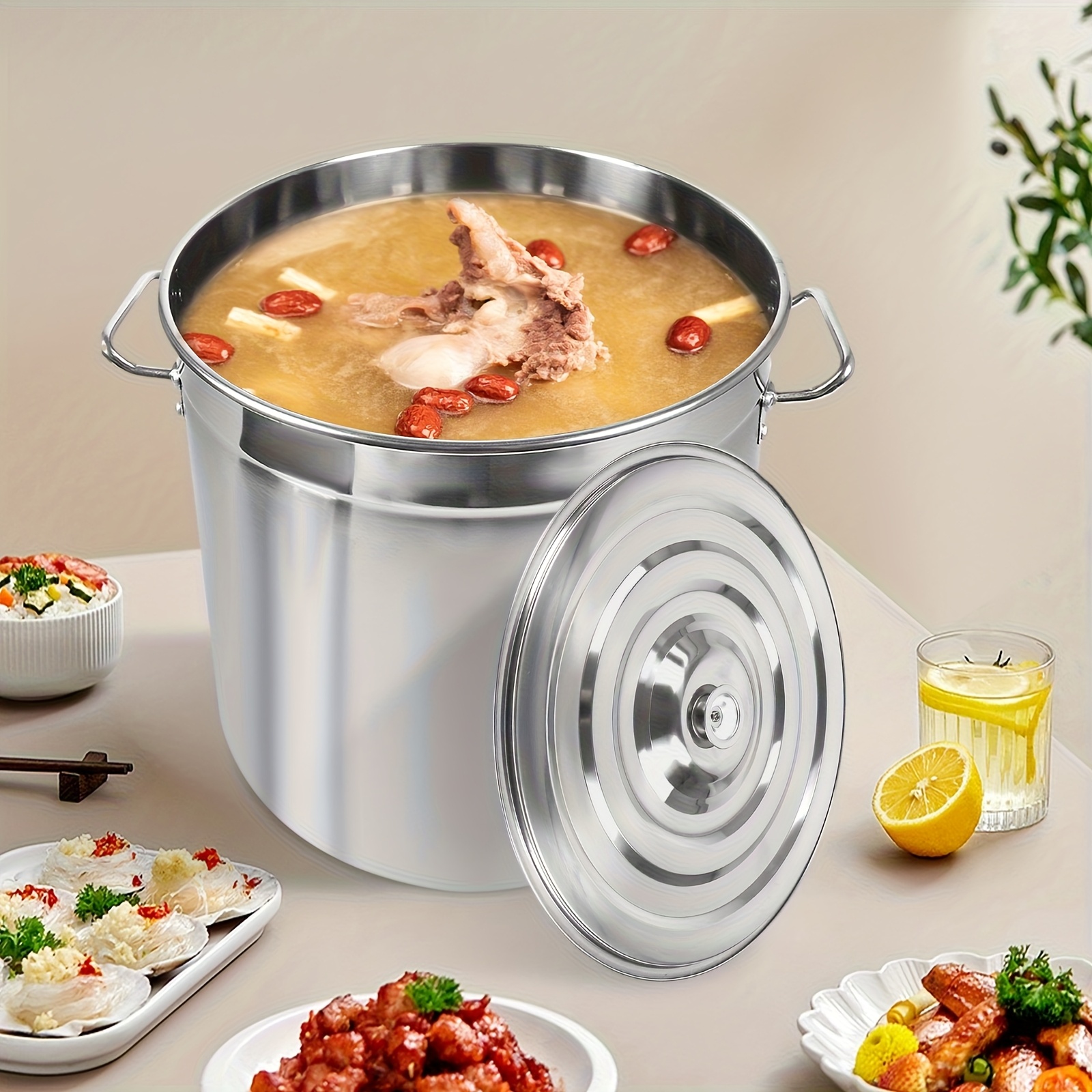 E-shop 50L Edelstahl Suppe Eimer 40Cm (3.0Cm Dicke) Topf Leicht zu Reinigen Verwendung in Hotel Frühstücksbereich Catering Events Partys