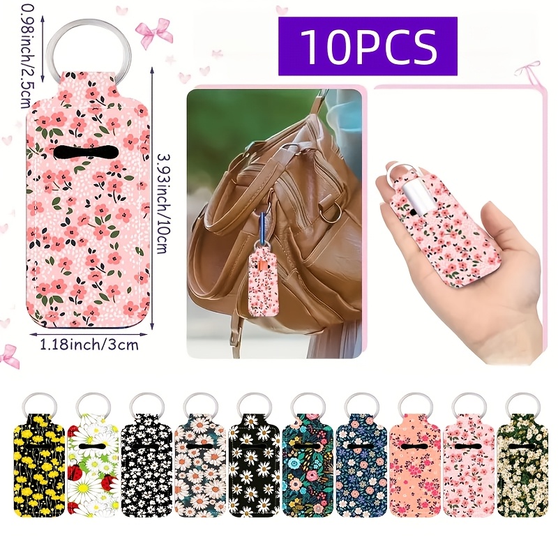 TEMU 10pcs Floral Theme Lip Balm Protector Lip Balm Rack Key Chain Pendant Women's Backpack Zipper Decoration Pendant Car Key Chain Backpack