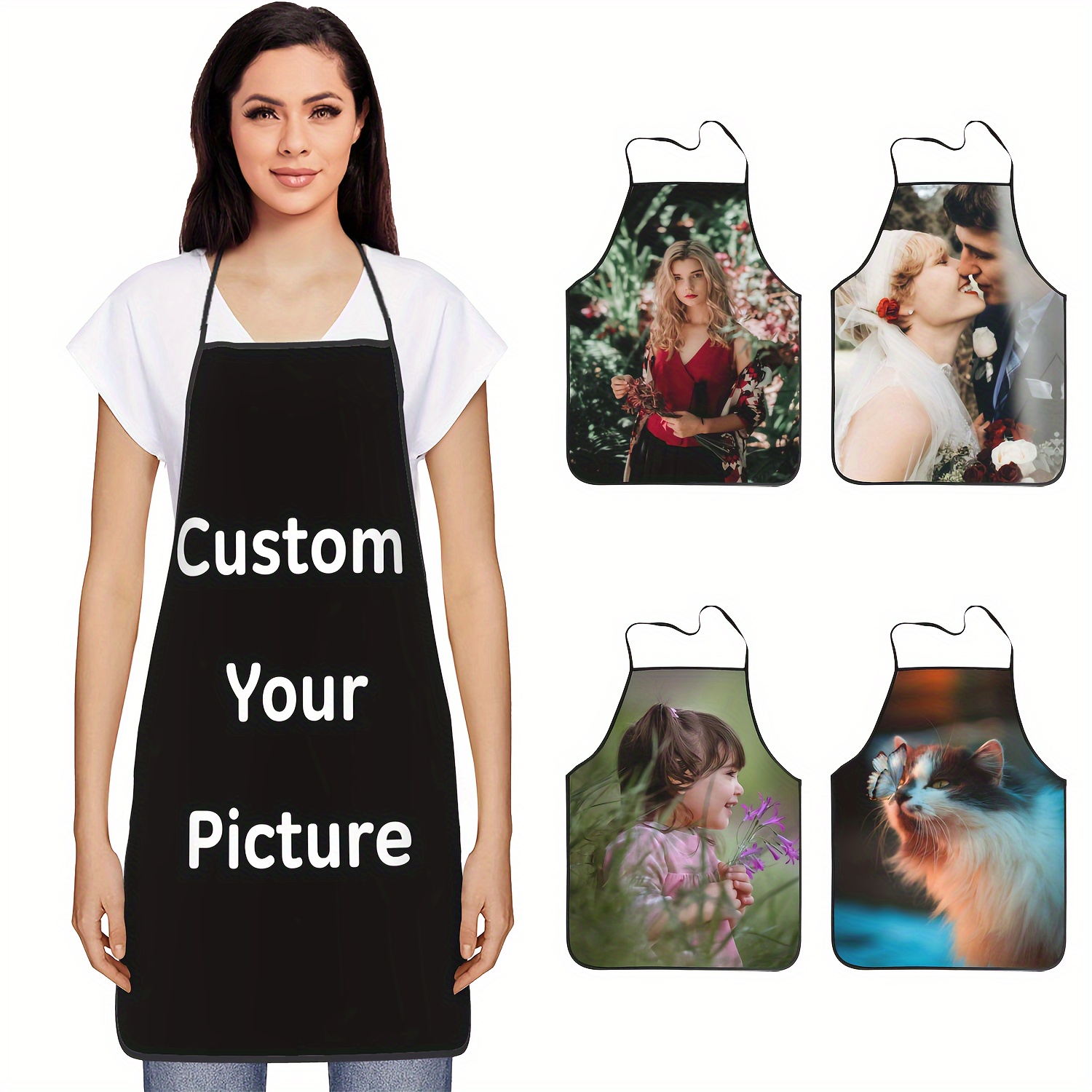 

Custom Photo Chef Apron - Personalized Cooking & Bbq Apron For , Polyester, Waterproof, Stain-resistant With Neck Strap