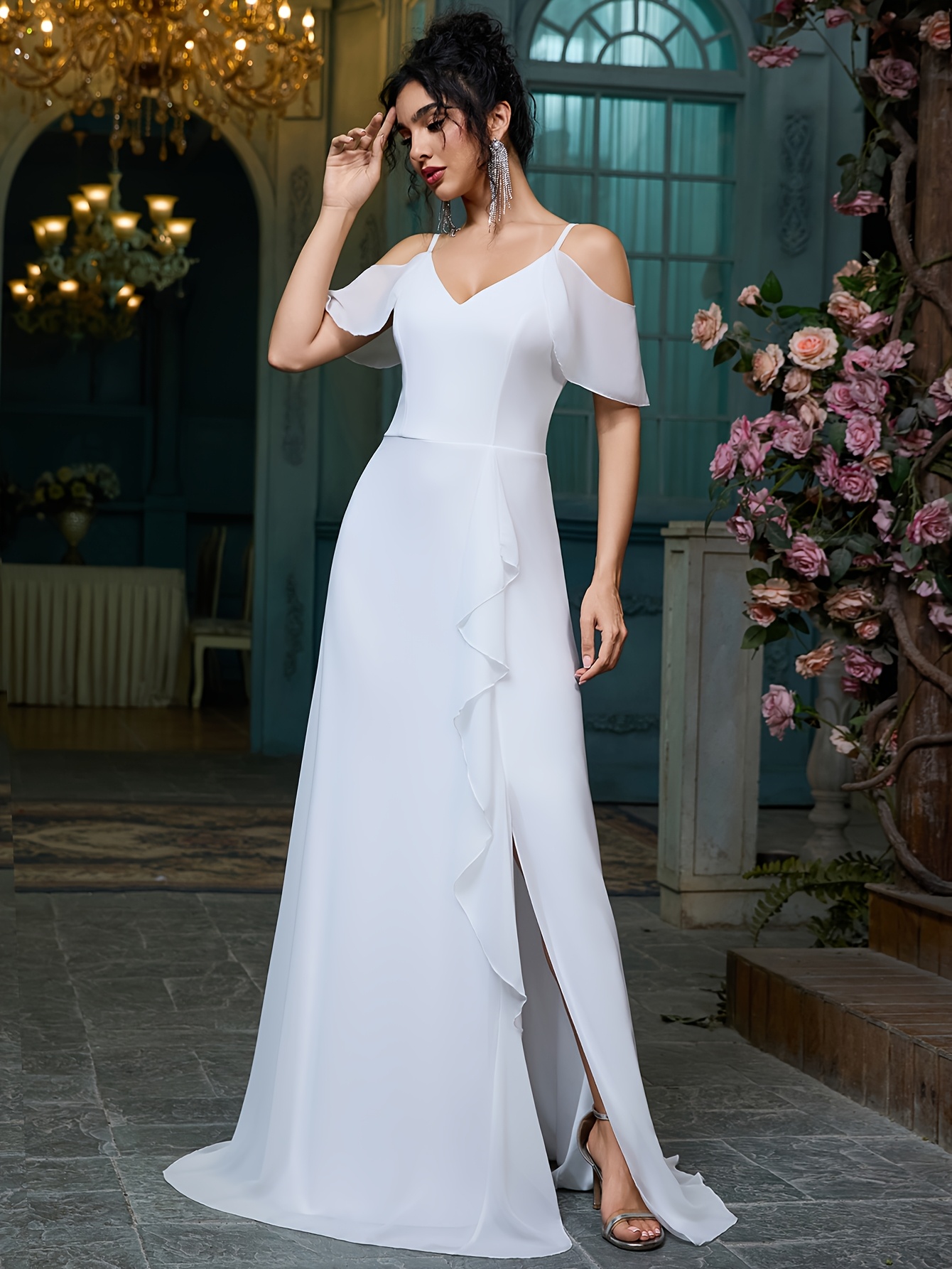 Ladies' Flowing Chiffon Light Wedding Dress, Off-Shoulder Split Evening  Gown for Bridal Showers, Bachelorette Parties, Cocktail Events, Maxi  Dresses, Homecoming, And Graduation