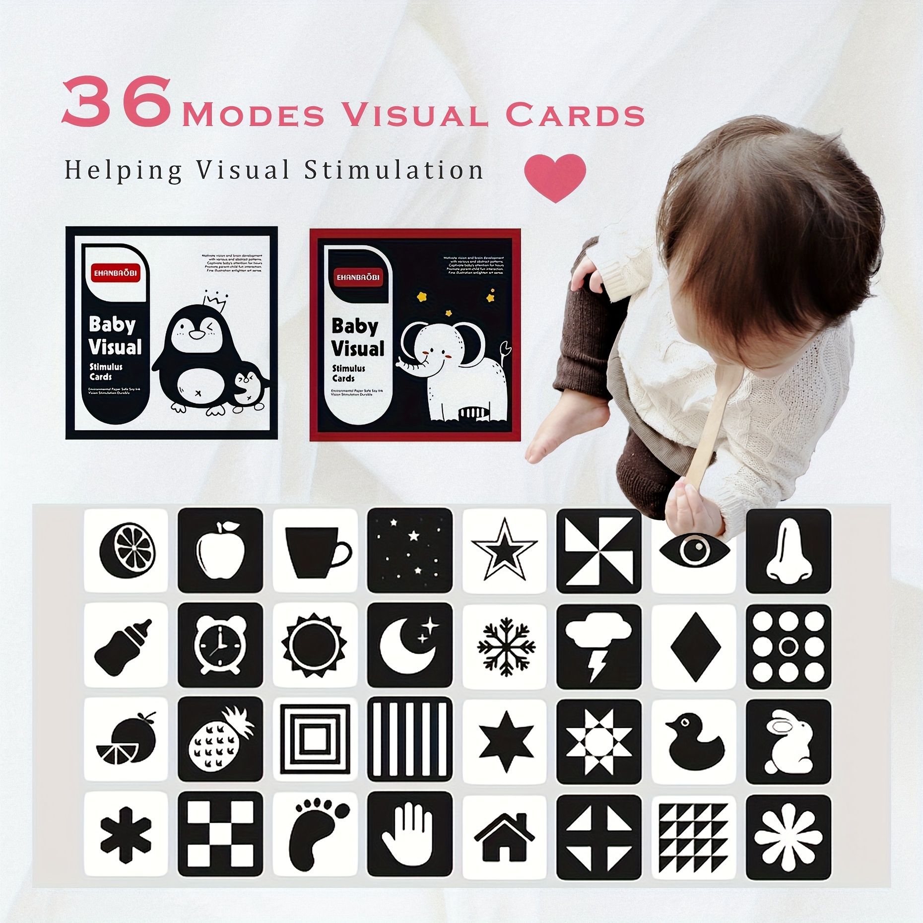 Tarjeta de estimulación visual para bebés Negro blanco visual de alto  contraste Tarjeta de memoria para bebés
