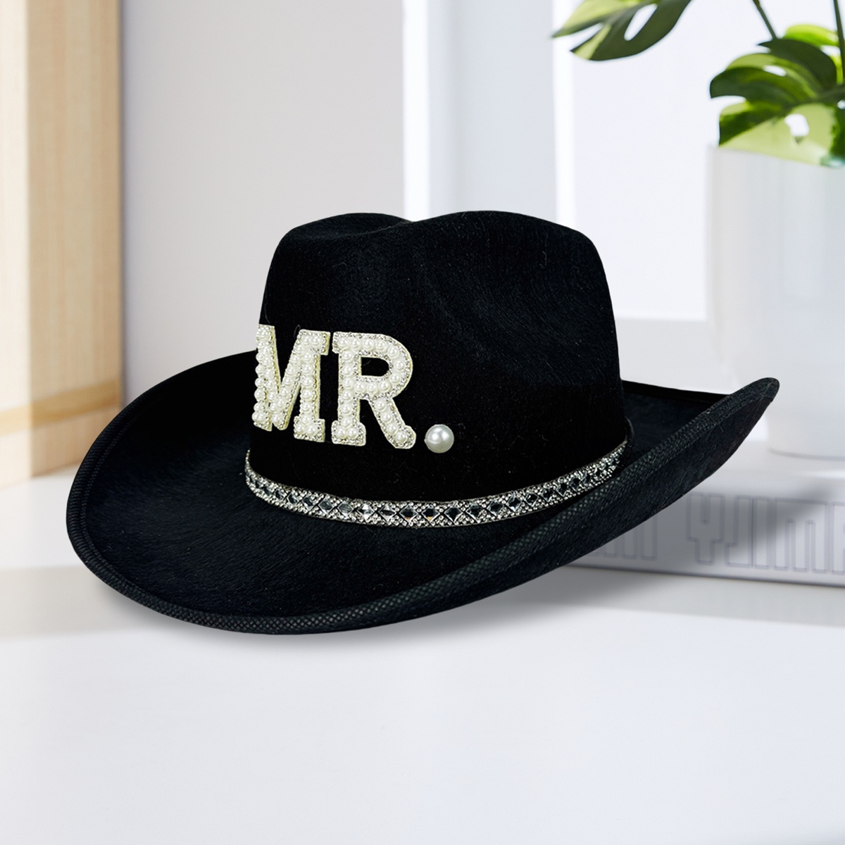 cowboy hat - wedding, wide brim western wedding hat with mr  display picture 1