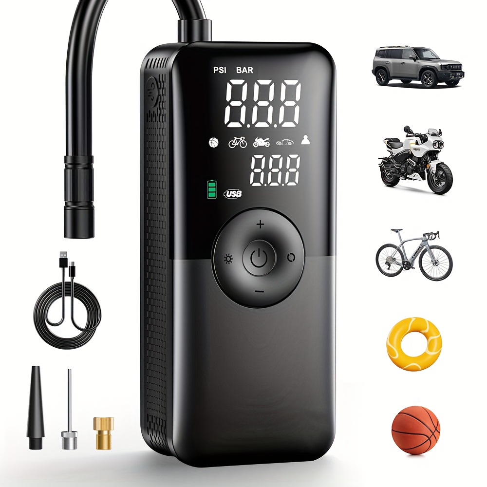 photo de l'article pompe à air   fil   usb - compresseur   portable - gonflage rapide pour motos - gonfleur électrique compact adapté pour voiture, moto, pompe à pneus