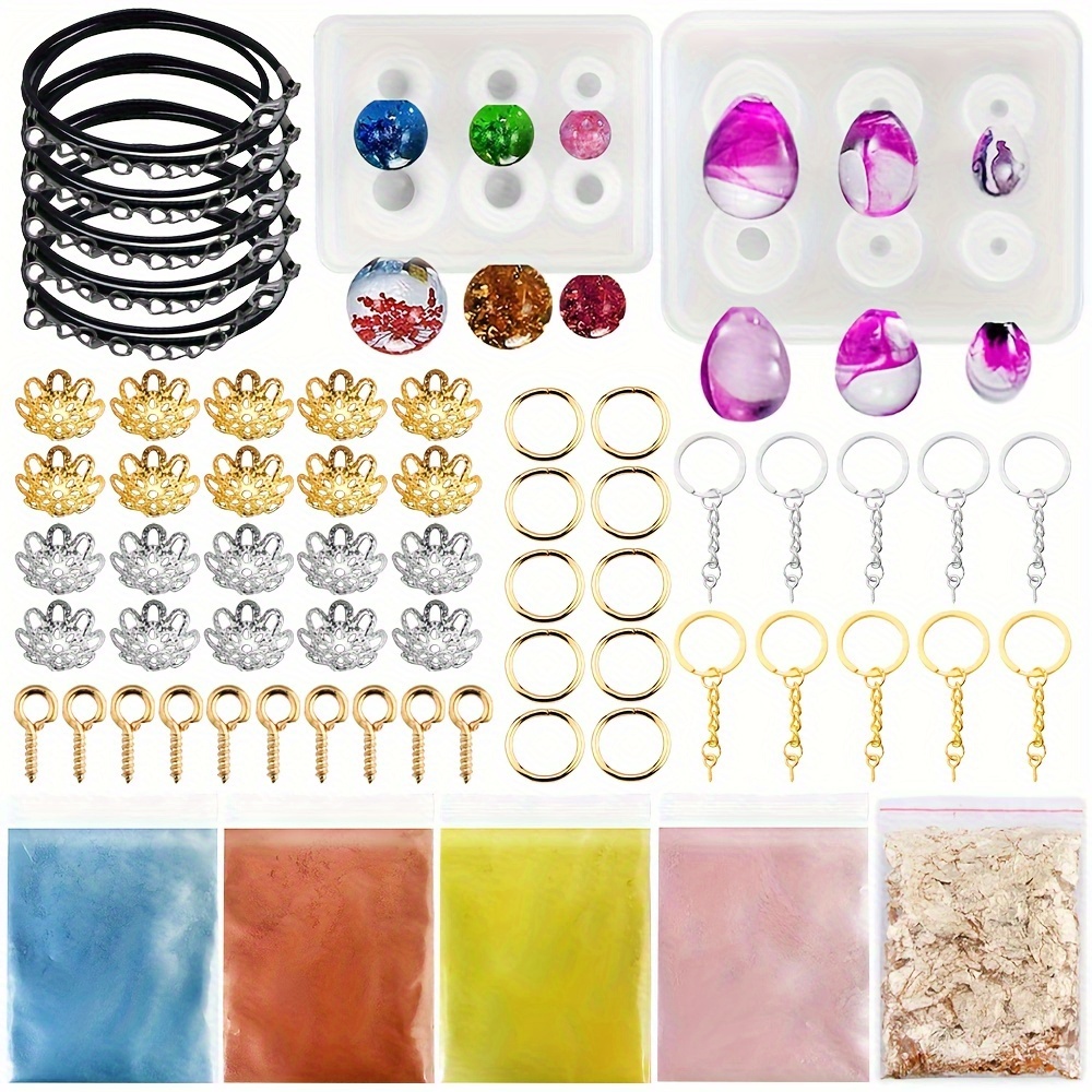 

62pcs/set Ball Silicone Resin Molds, Eggs Ball Epoxy Resin Molds Universe Spheroid Molds Starter Kit With 4 Color Mica Powder, Diy Flower Tray Pendant For Resin Crafts, Diy Jewelry Making