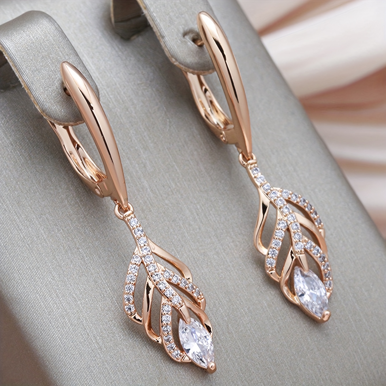Image of A Pair Of Lovely Synthetic Synthetic Zirconia Hoop Earrings, Feminine Charm, Jewelry Gift