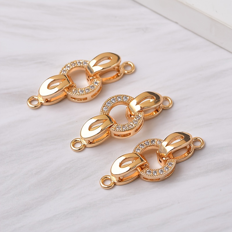 

Copper Micro-inlaid Zirconia Clasps For Necklace And Bracelet Jewelry Making - Synthetic Cubic Zirconia Embellished Connectors With Gold-tone Finish, Jewelry Making Parts And Accessories - Multipack