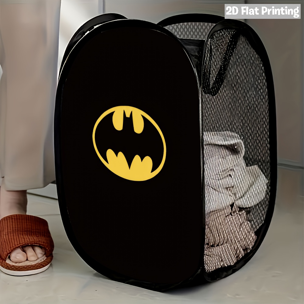 TEMU 1pc 2d Flat Black Batman Logo Pop-up Laundry Basket Mesh Pop-up Laundry Hamper For And Organization In Bedroom Bathroom And Laundry Room