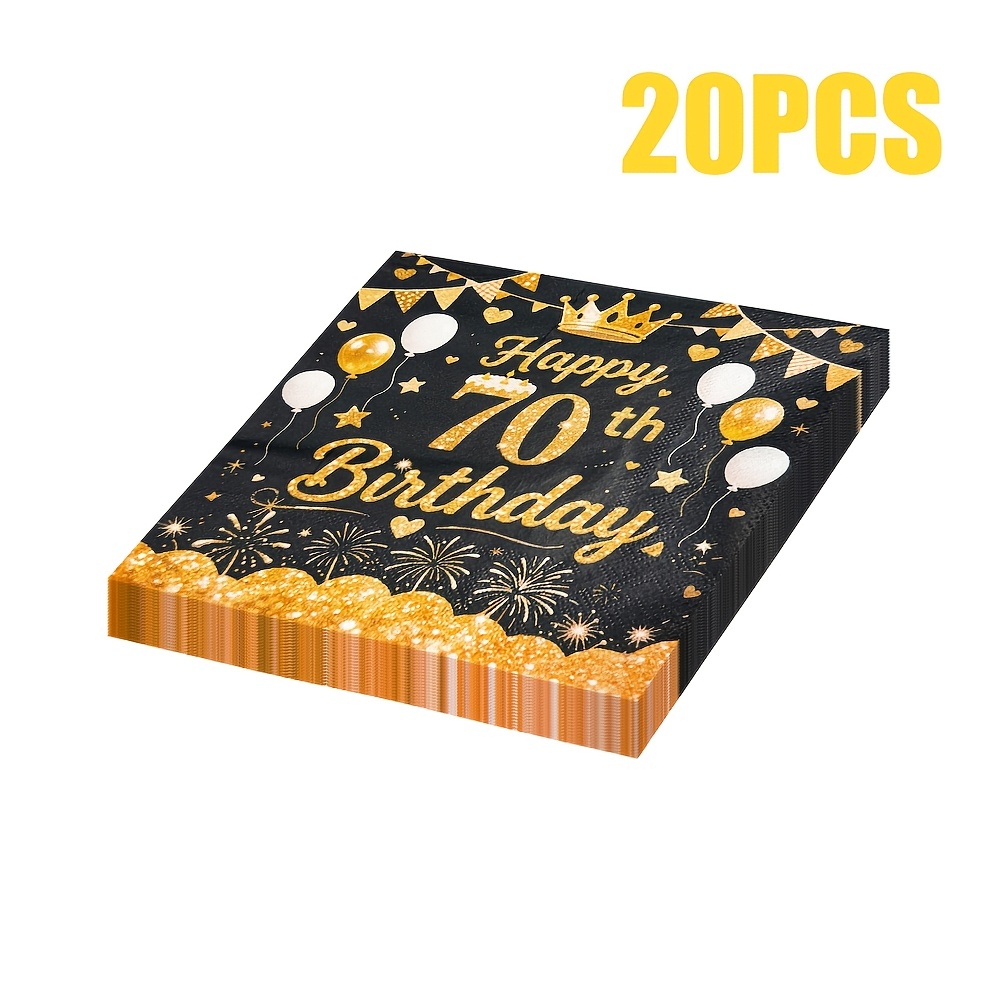 TEMU 20/60pcs Disposable Napkin Set With 'happy 70th Birthday' Print, Birthday Party Restaurant Napkins, 33.02 X 33.02 Cm, Suitable For Halloween And