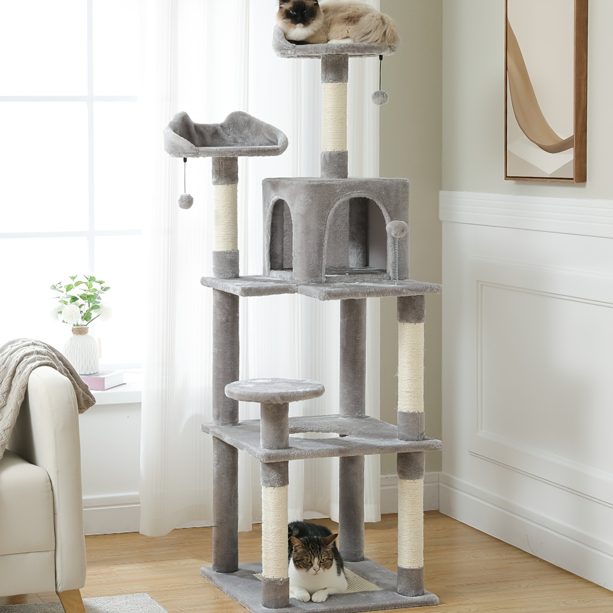 

63'' Multi-level Cat Tree Tower For Indoor Cats With Sisal Scratching Posts, Cozy Condo, , And Spacious Top Perch – Ideal For And , Pequlti