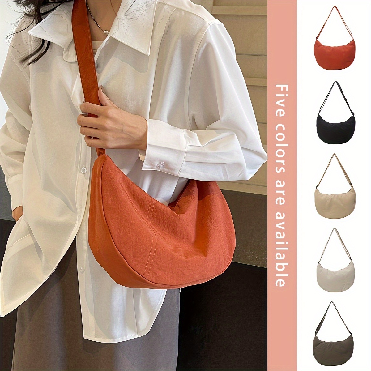 

Women's Casual Nylon Crescent Crossbody Bag, Lightweight Dumpling Shoulder Purse, Versatile Sports Sling Bag For Daily Commuting