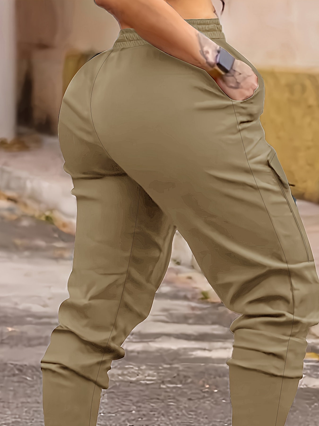 Solid Flap Pocket Jogger Cargo Pants Casual Drawstring Pants - Temu