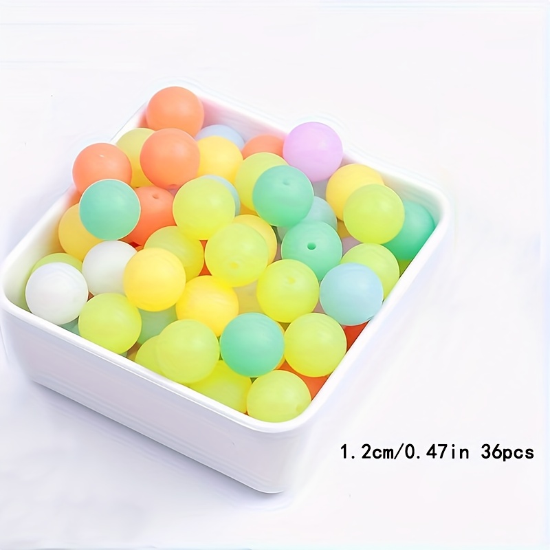 E-shop 36 Leuchtende Silikonperlen, 12/15 mm, in verschiedenen Farben - Ideal für Schmuck, Schlüsselanhänger, Stifte und Bastelprojekte