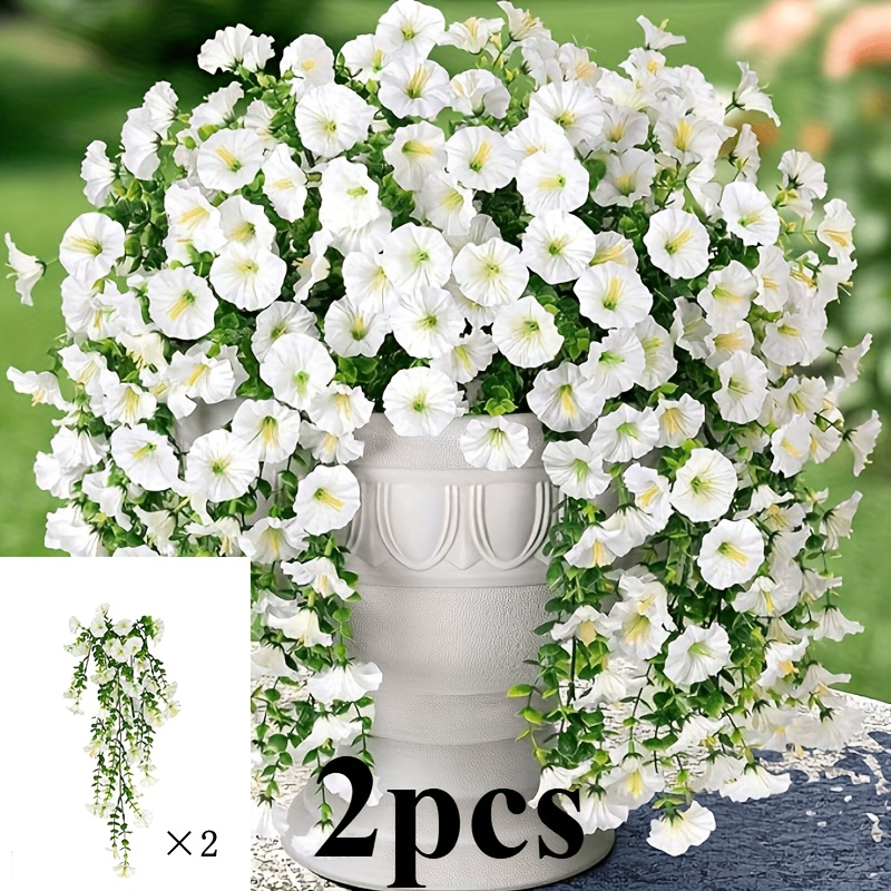 Set Of 2 Summer Decorations, Realistic-looking Vines That Are Uv Resistant, Perfect For Enhancing Your Front Door, Porch, Potted Plants, Patio, Or Balcony (in White), Outdoor Artificial Flowers