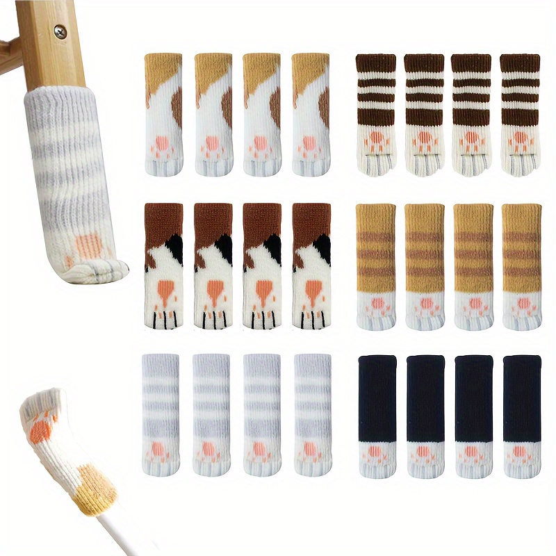 Image of 24pcs Adorable Cat-themed Chair Leg Protectors - Double-layer Thick Knit, Scratch & Dent, Fits All Furniture Sizes, Wood Floor Protection, Chair Leg Floor Protectors
