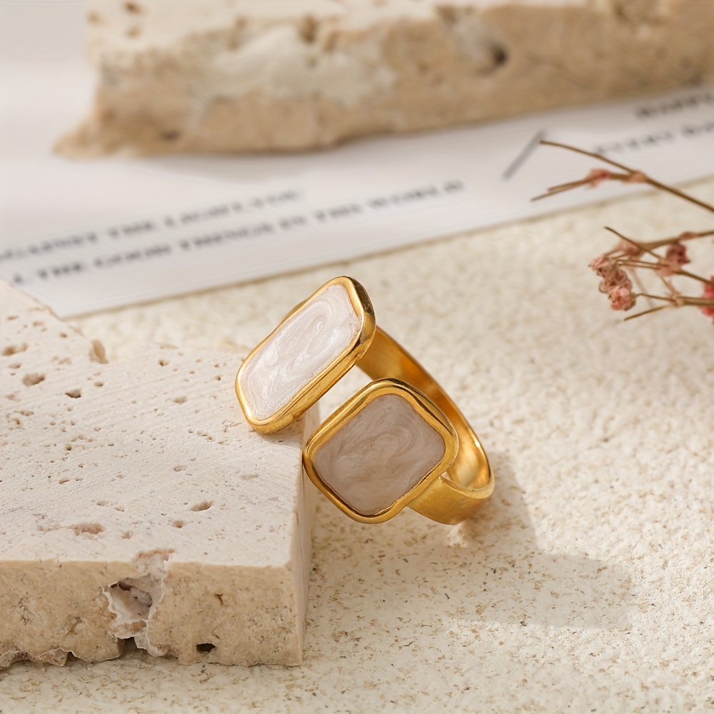 טבעת פתוחה מפלדת אל-חלד פשוטה ואופנתית, מרובעת, מצופה זהב לנשים