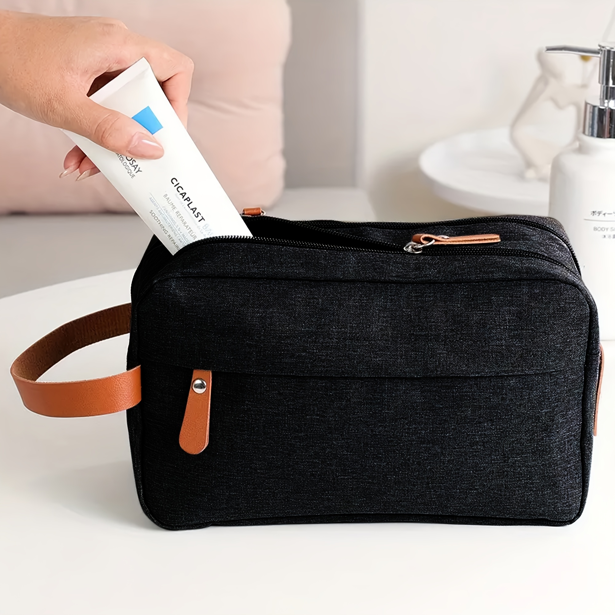 TEMU Large Capacity High Quality Cosmetic Bag - Large Capacity Makeup Organizer, Multiple Zippered Compartments For Full-size Toiletries & Brushes,