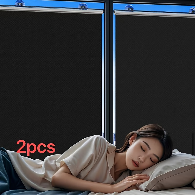 2pcs Window Balcony Office Sunshade Heat Insulation Roller Shades Full Blackout No-Drill Suction Cup Retractable Car
