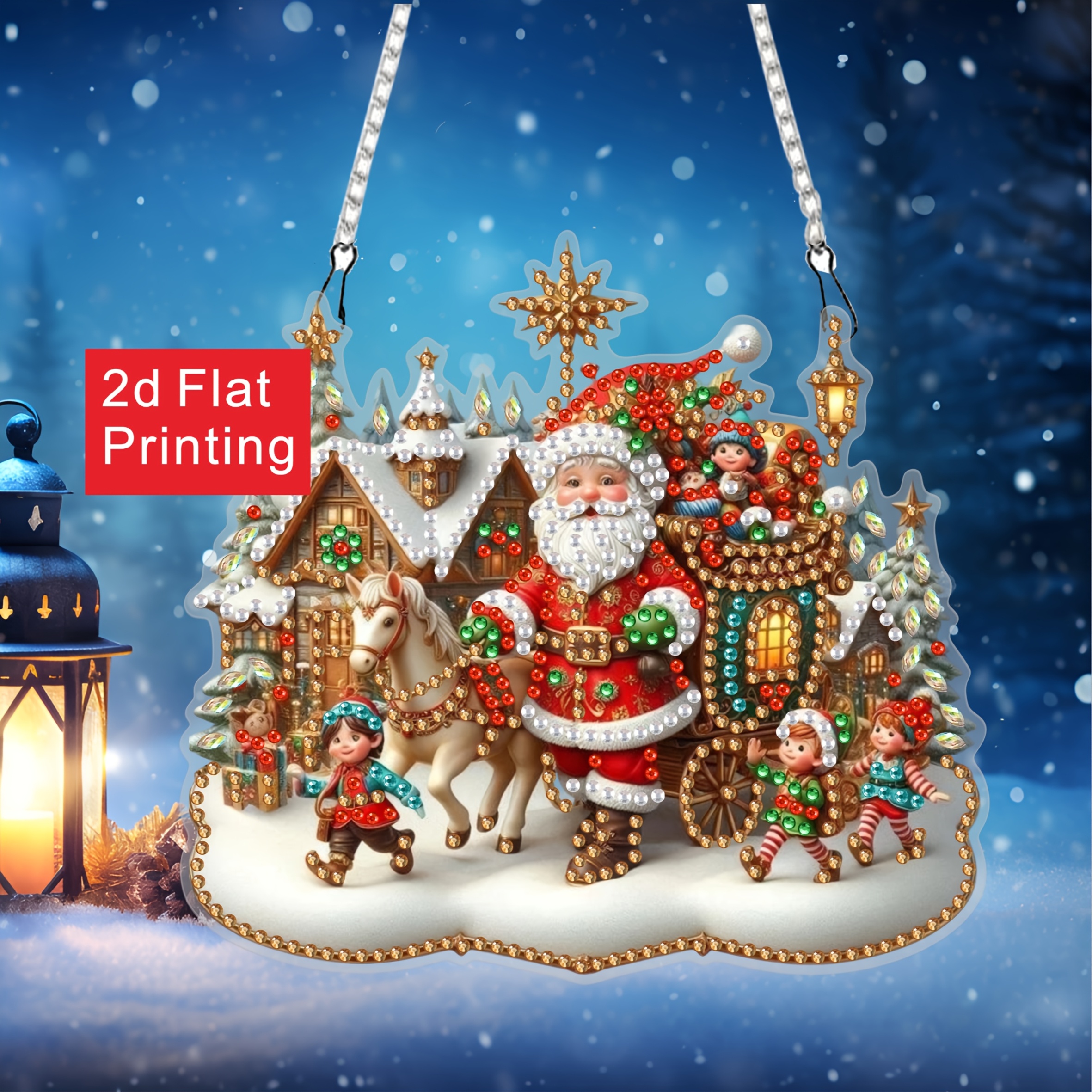 Image of 2d Flat Print Santa Claus And Sleigh Diamond Painting Kit - Ideal Christmas Gift, Tree & Holiday Table Decoration For Parties, 2d Flat