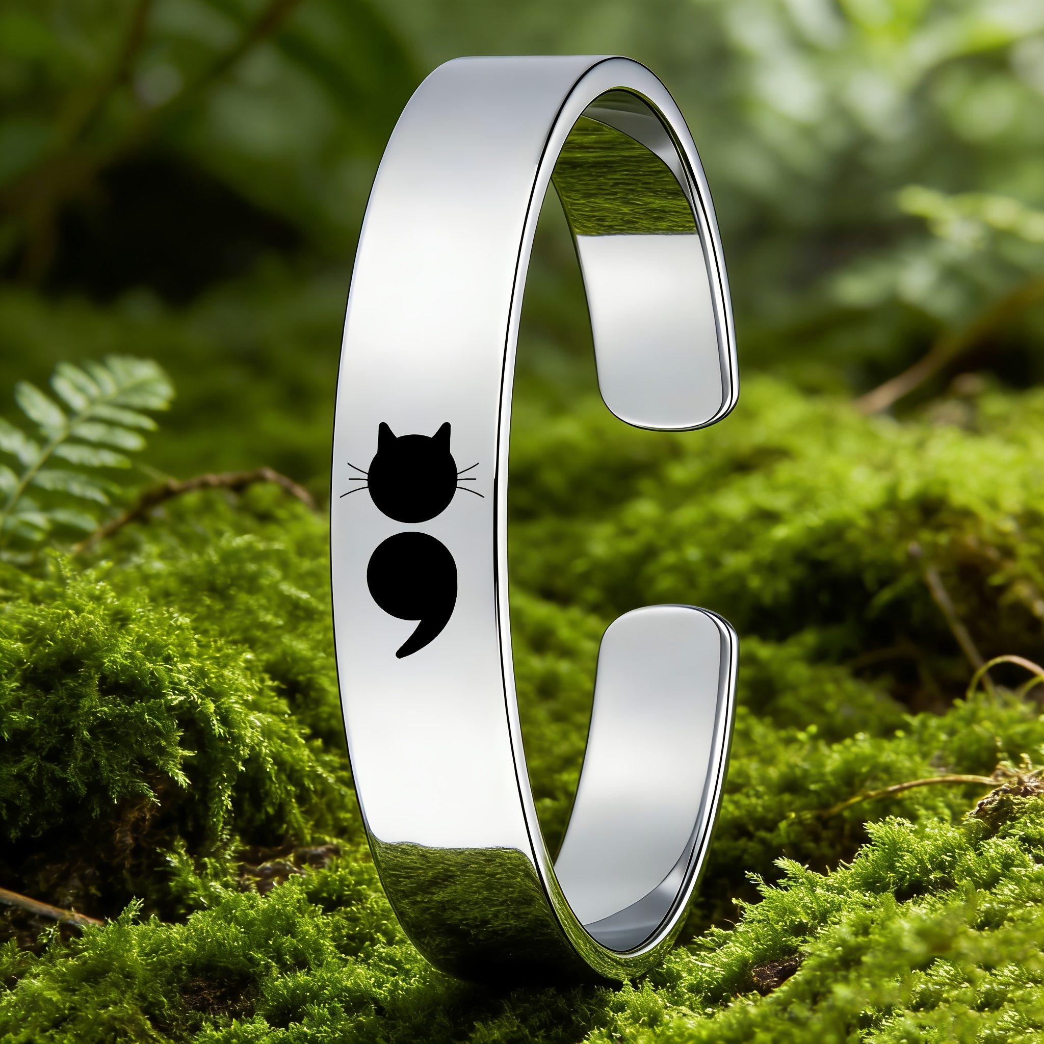 Minimalist Kitten Design Open Bangle Bracelet, Gentle Accessory