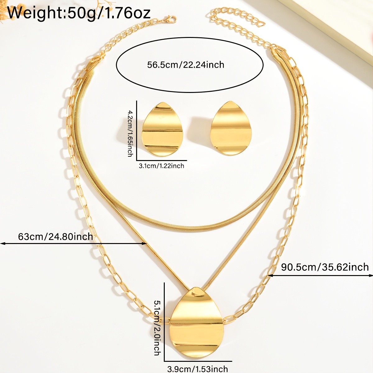 3pc Vintage Statement Multi-Layered Necklace and Earrings Set