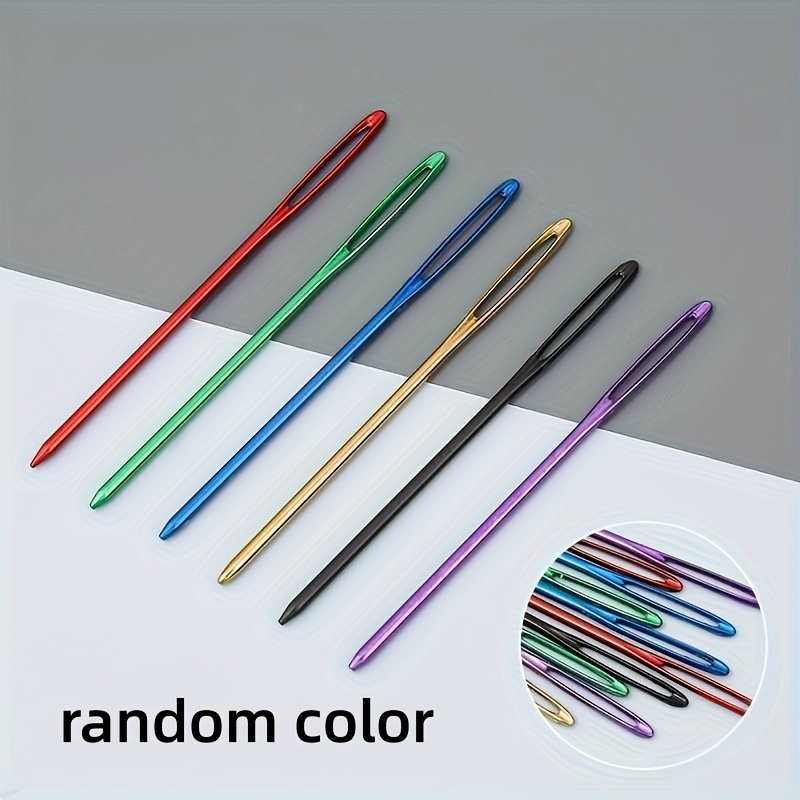 TEMU 6pcs Set Of Colorful Metal Darning Needles - Large-eye Hand Sewing Needles, Suitable For Sweater Repair And Crafts - Durable And Ergonomically