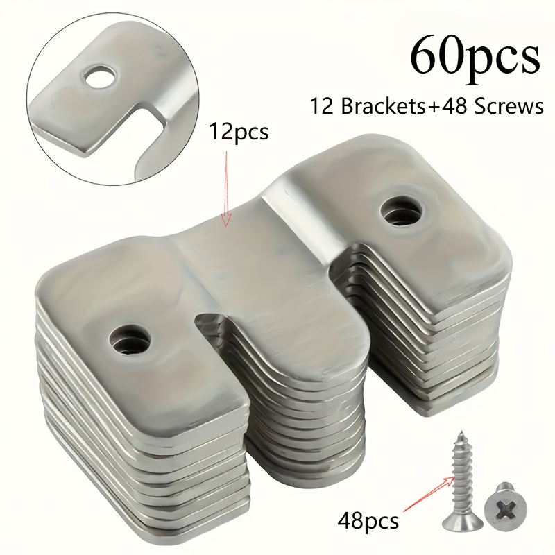 Image of 60pcs Heavy-duty Stainless Steel Mounting Brackets With Screw Kit - Corrosion-resistant Interlocking Hooks For Furniture, Bed Corners & Wall Hardware