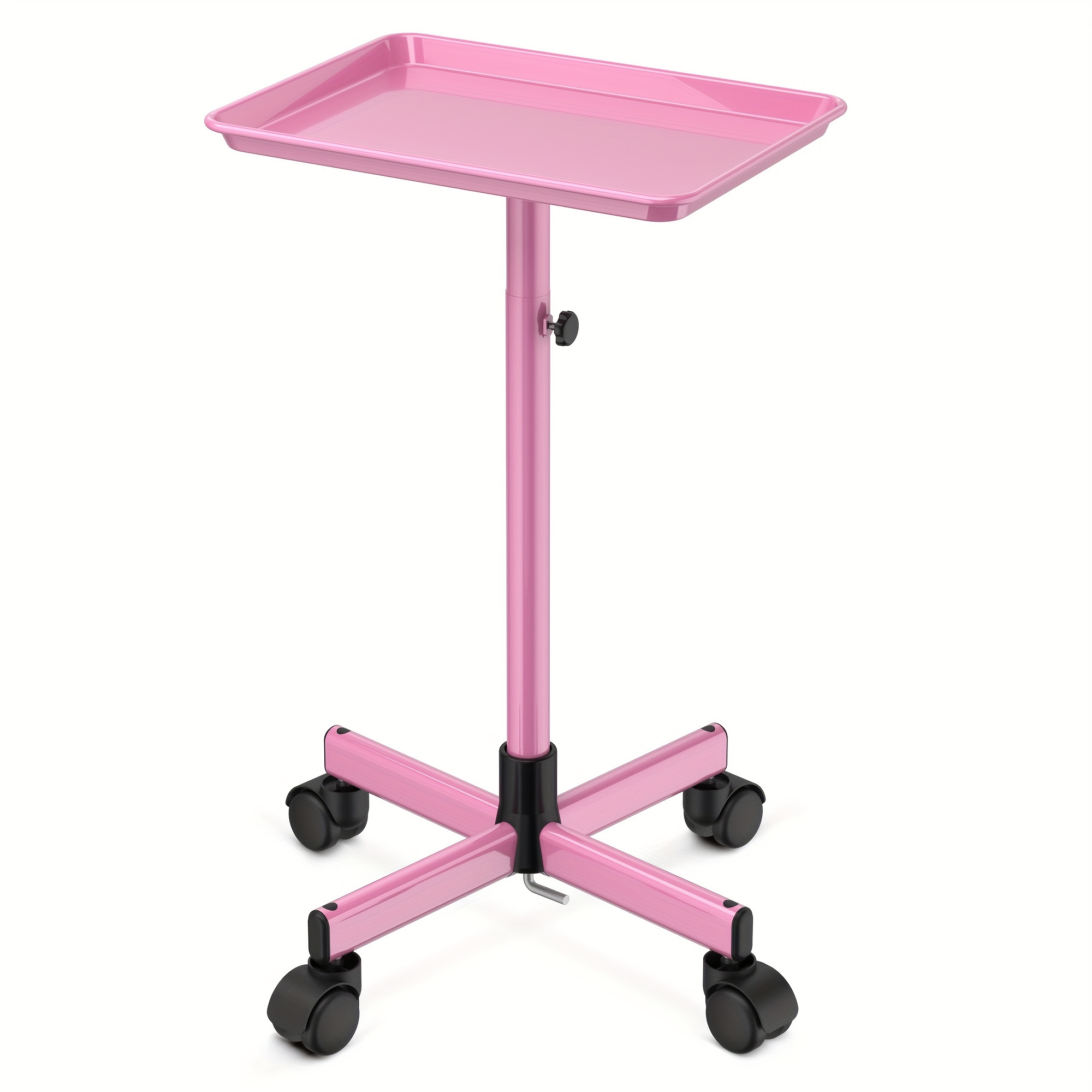 TEMU Salon Tray On Wheels- Premium Aluminum Tattoo Tray- Golden/pink/black/silvery/ Purple Tray, Height-adjustable Salon Service Rolling Tray (: 38.5